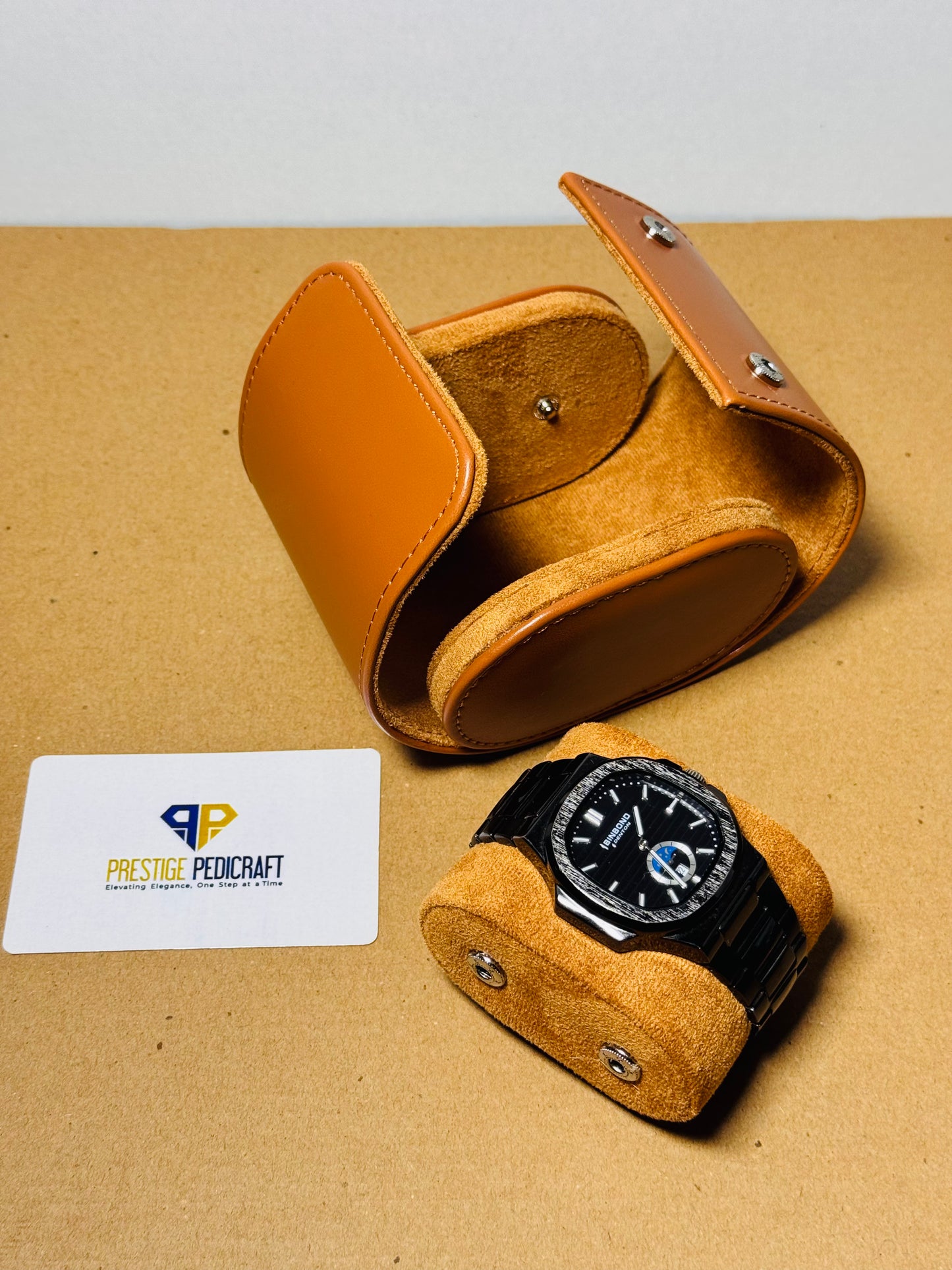 1 Slot Leather Watch Roll – Khaki Travel Case | Customizable
