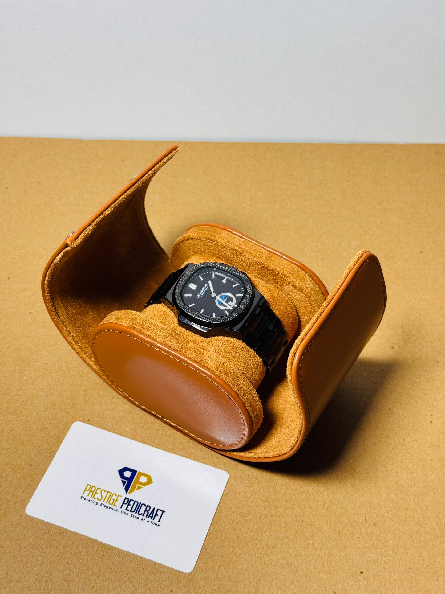1 Slot Leather Watch Roll – Khaki Travel Case | Customizable