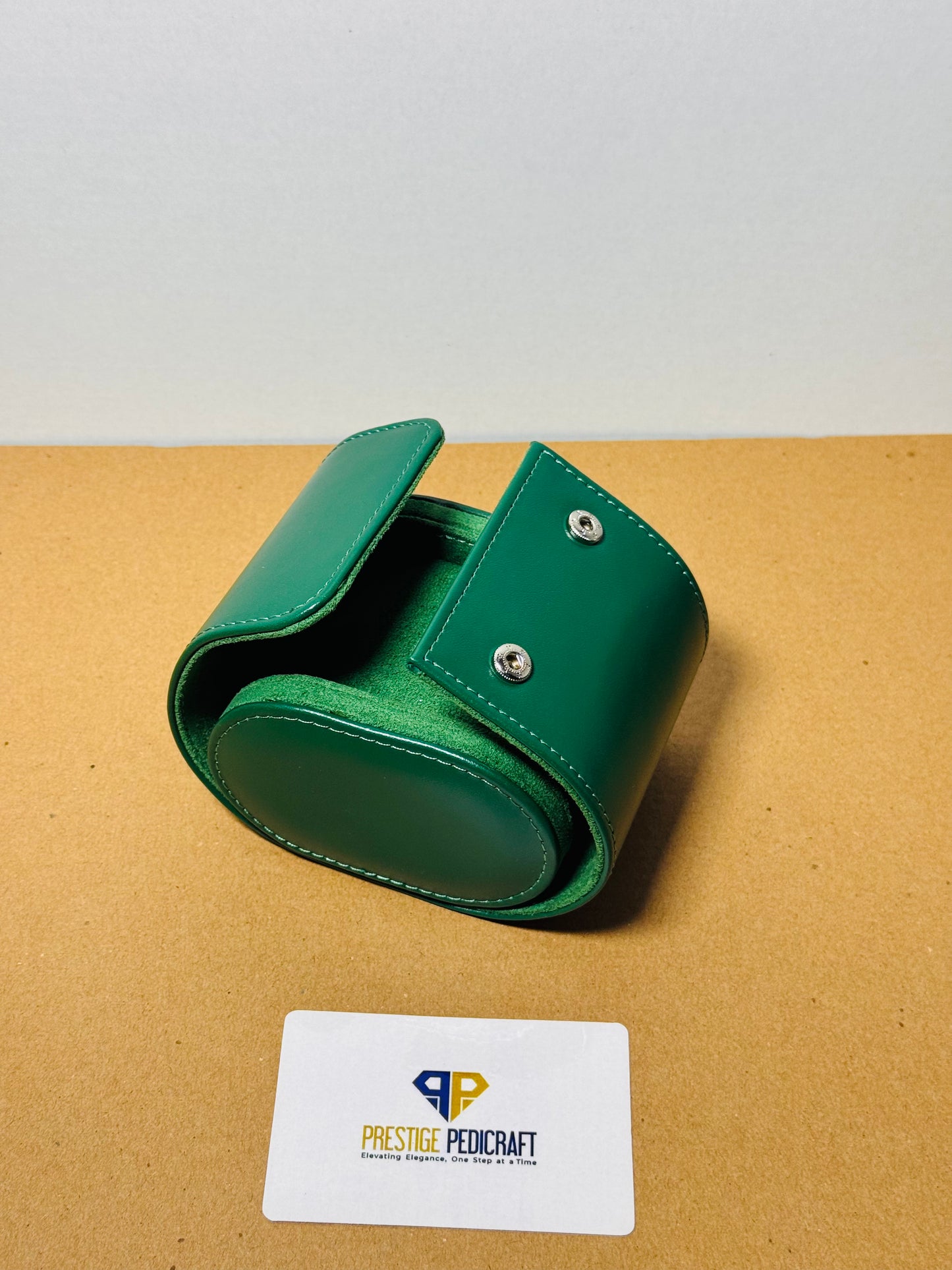 1 Slot Leather Watch Roll – Green Travel Case | Customizable