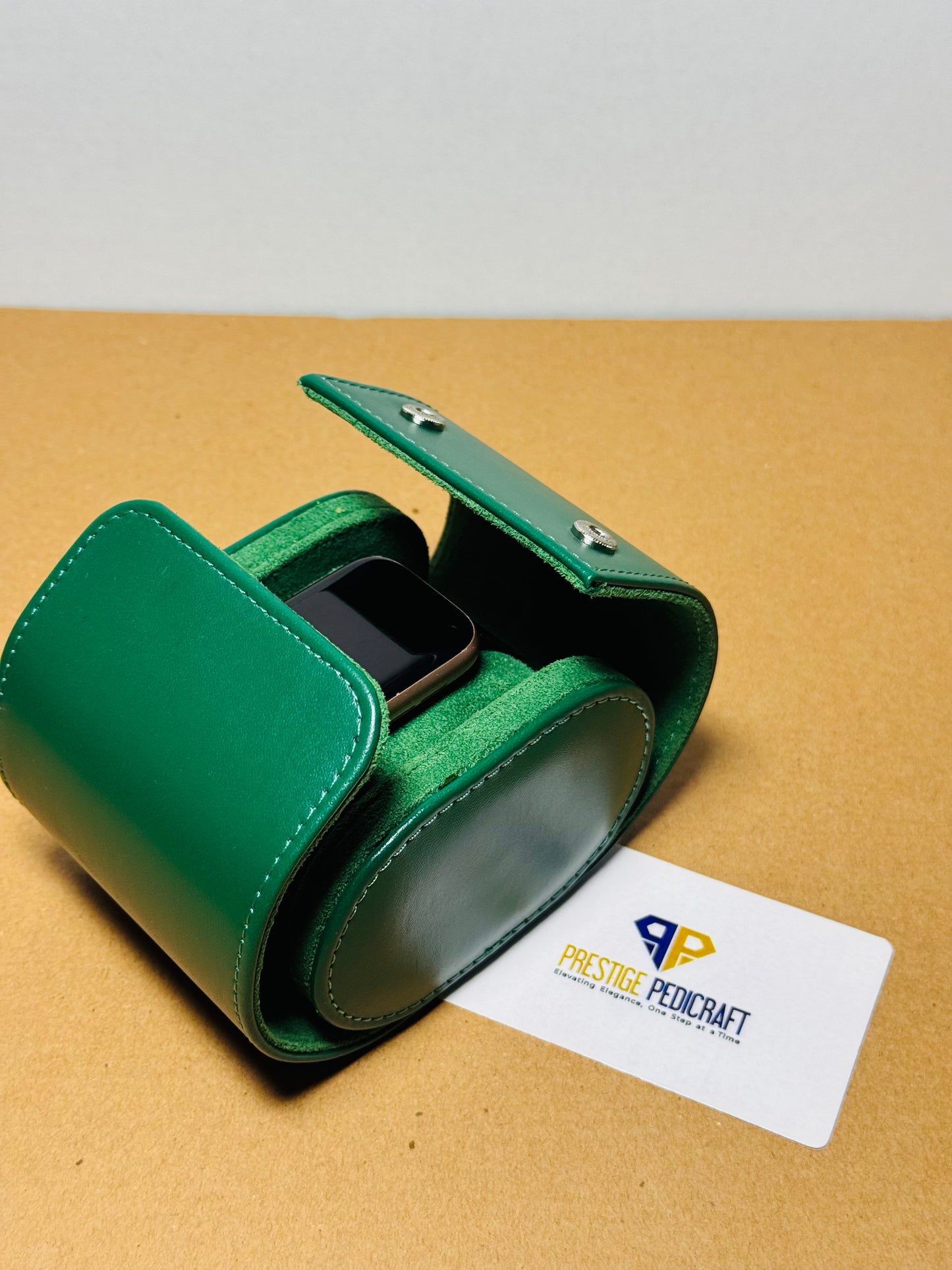 1 Slot Leather Watch Roll – Green Travel Case | Customizable