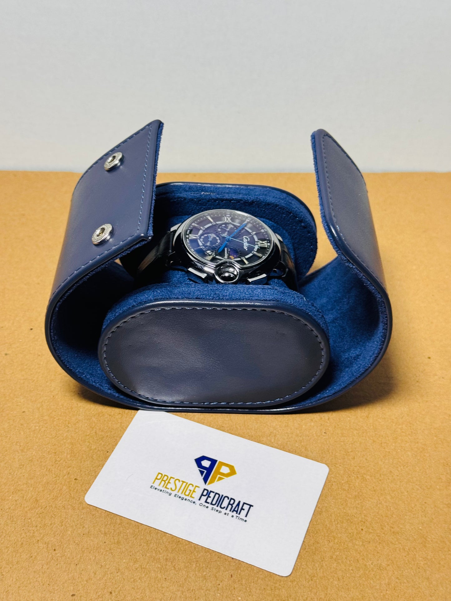 1 Slot Leather Watch Roll – Blue Travel Case | Customizable