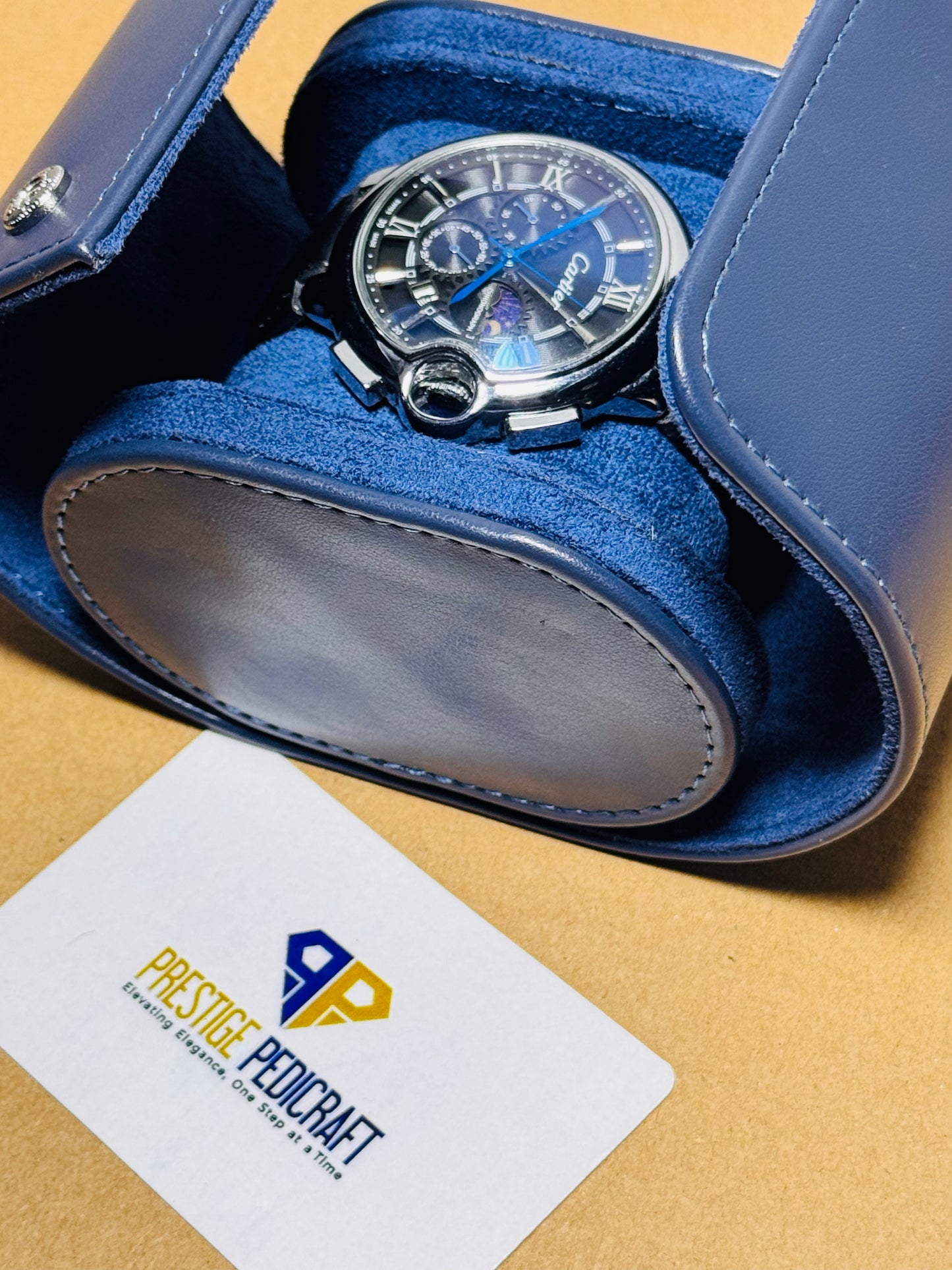 1 Slot Leather Watch Roll – Blue Travel Case | Customizable