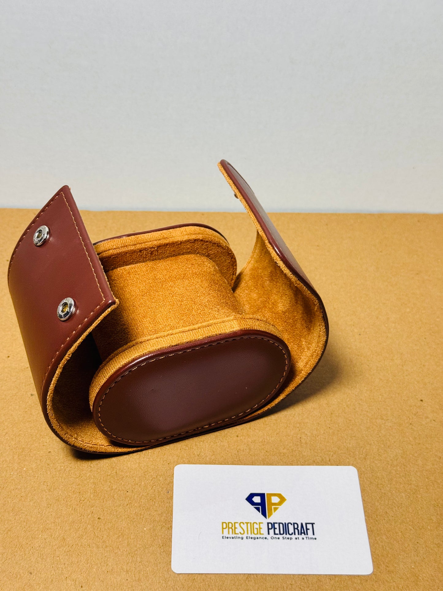 1 Slot Leather Watch Roll – Brown Travel Case | Customizable