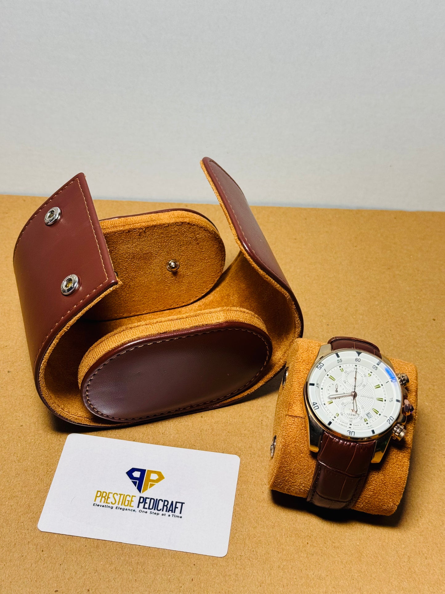 1 Slot Leather Watch Roll – Brown Travel Case | Customizable