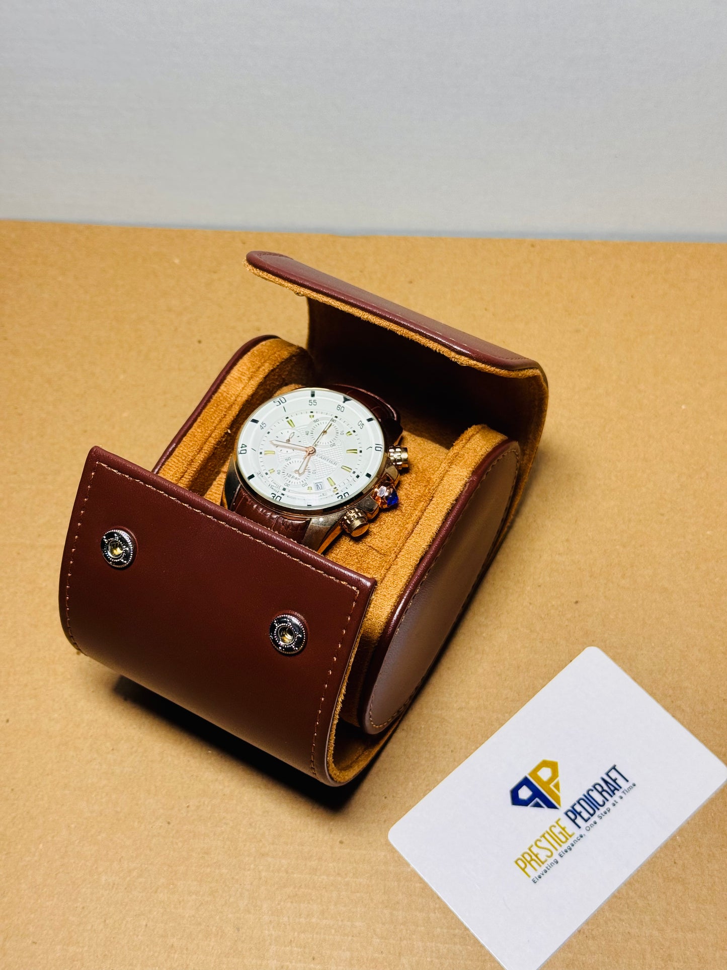 1 Slot Leather Watch Roll – Brown Travel Case | Customizable