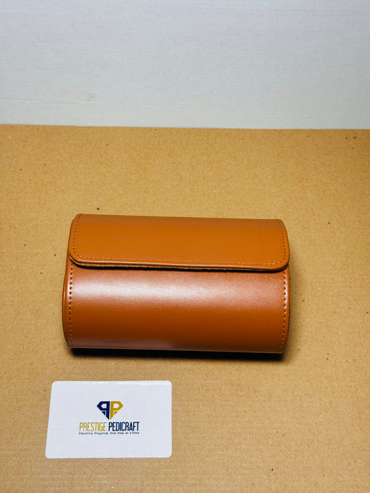 2 Slot Leather Watch Roll – Khaki Travel Case | Customizable