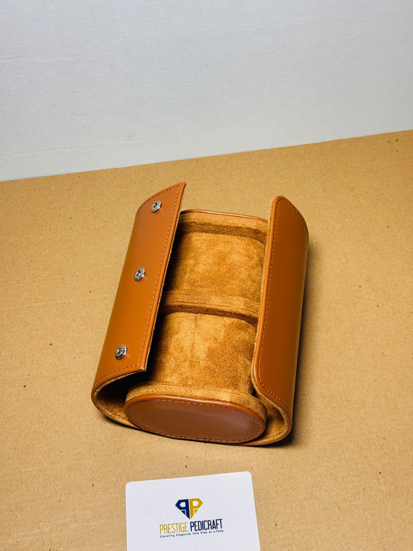 2 Slot Leather Watch Roll – Khaki Travel Case | Customizable