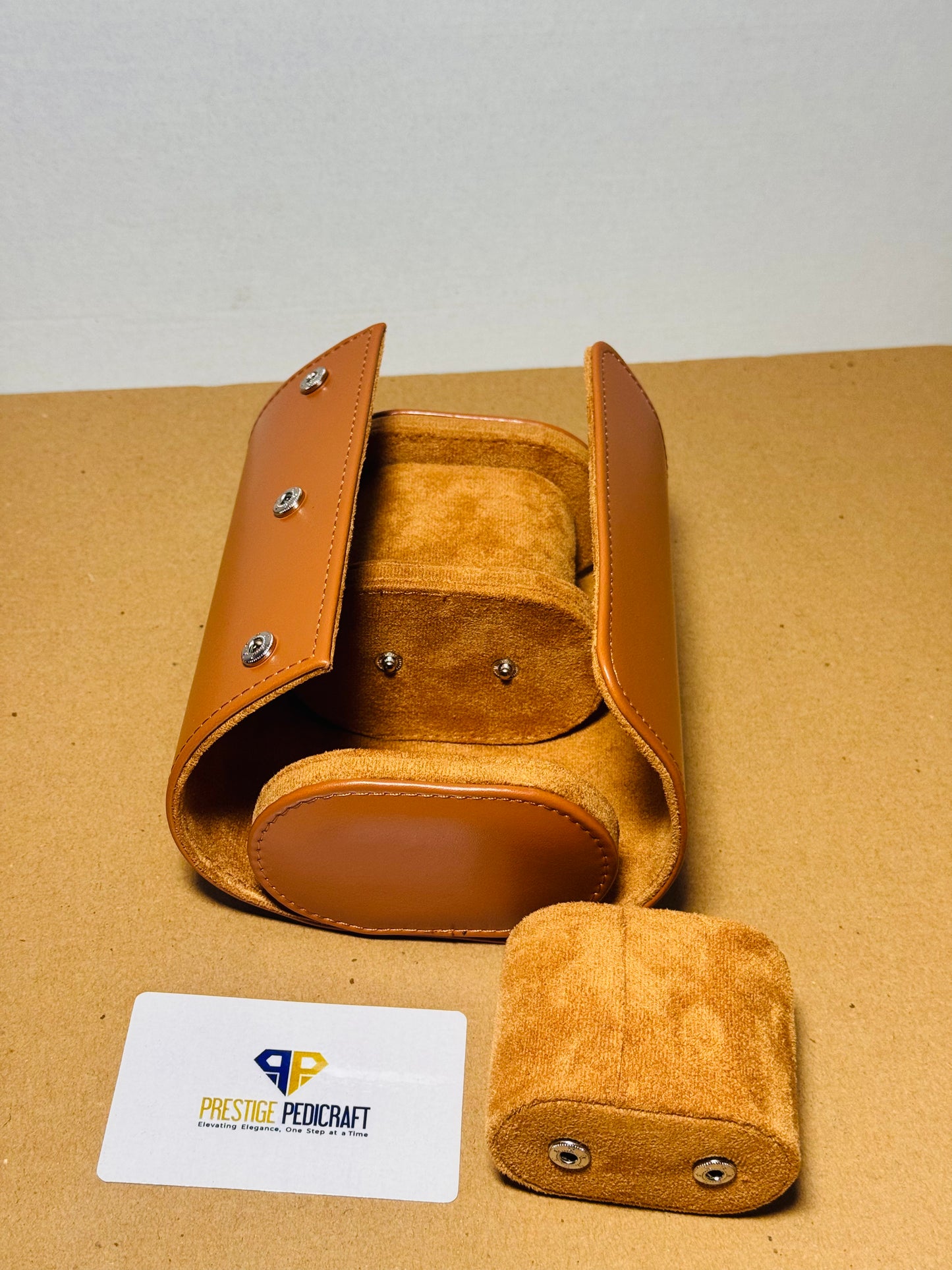 2 Slot Leather Watch Roll – Khaki Travel Case | Customizable
