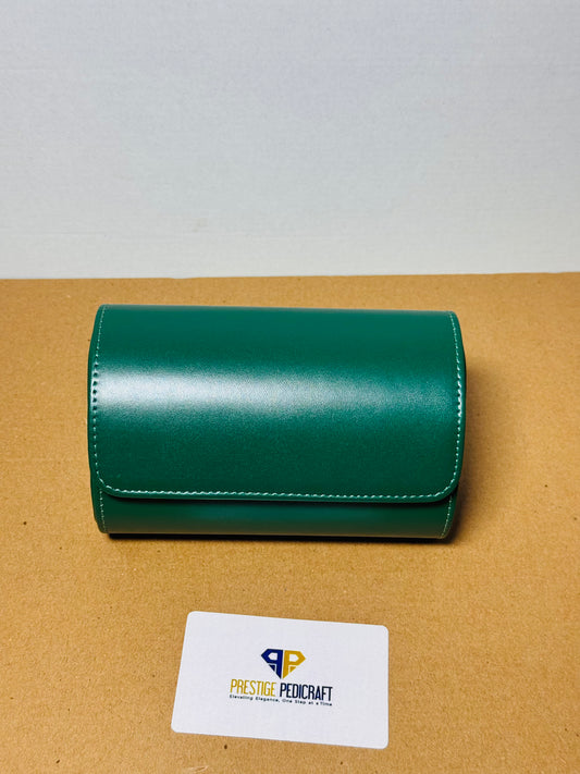 2 Slot Leather Watch Roll – Green Travel Case | Customizable