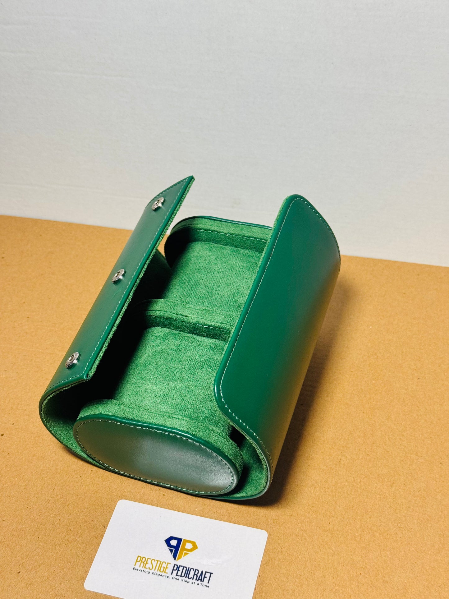 2 Slot Leather Watch Roll – Green Travel Case | Customizable