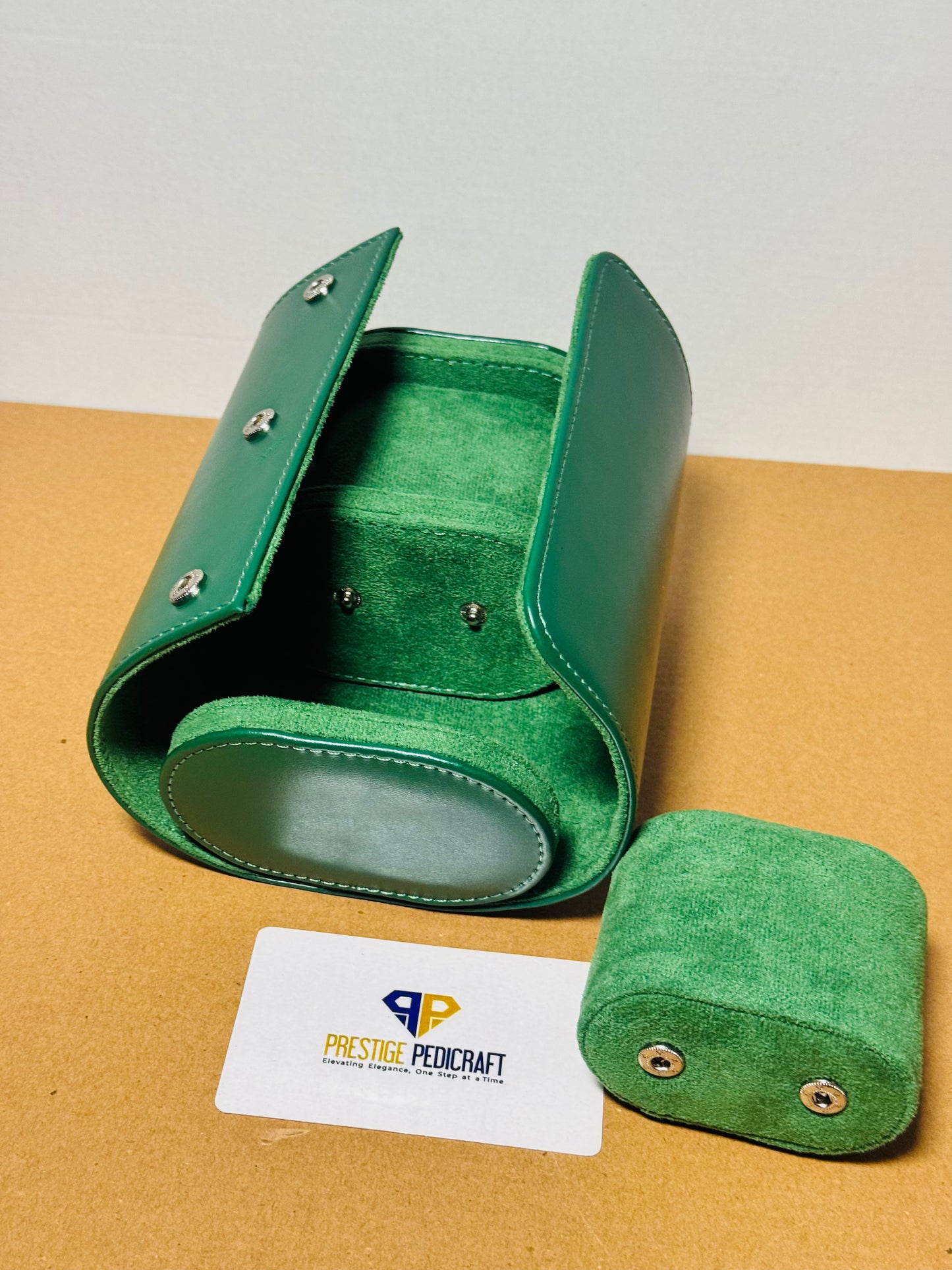 2 Slot Leather Watch Roll – Green Travel Case | Customizable