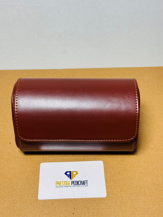 2 Slot Leather Watch Roll – Brown Travel Case | Customizable