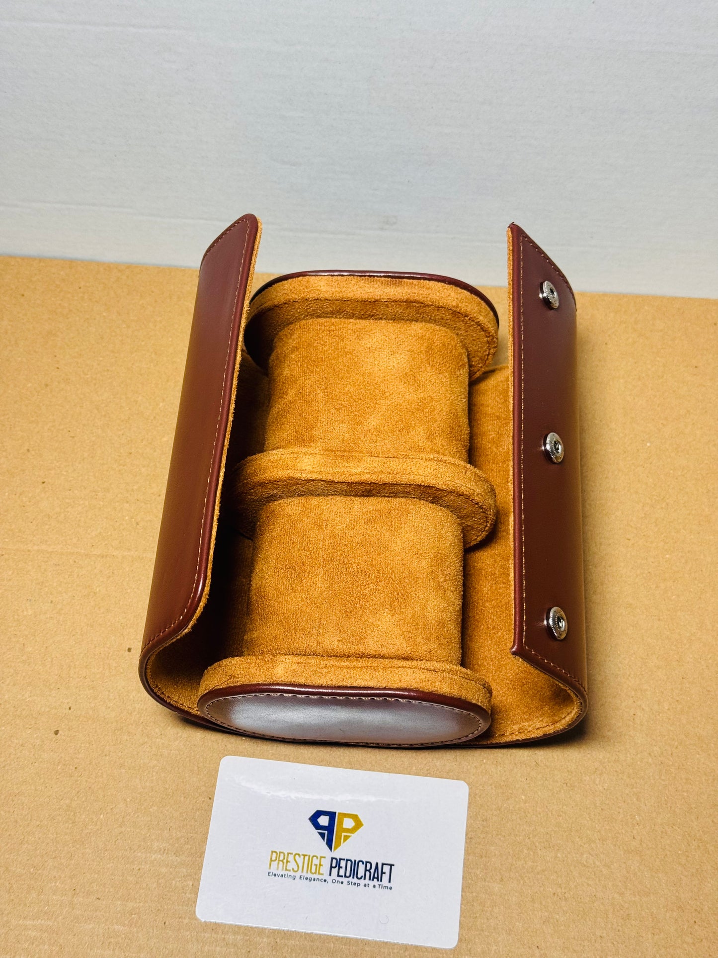 2 Slot Leather Watch Roll – Brown Travel Case | Customizable