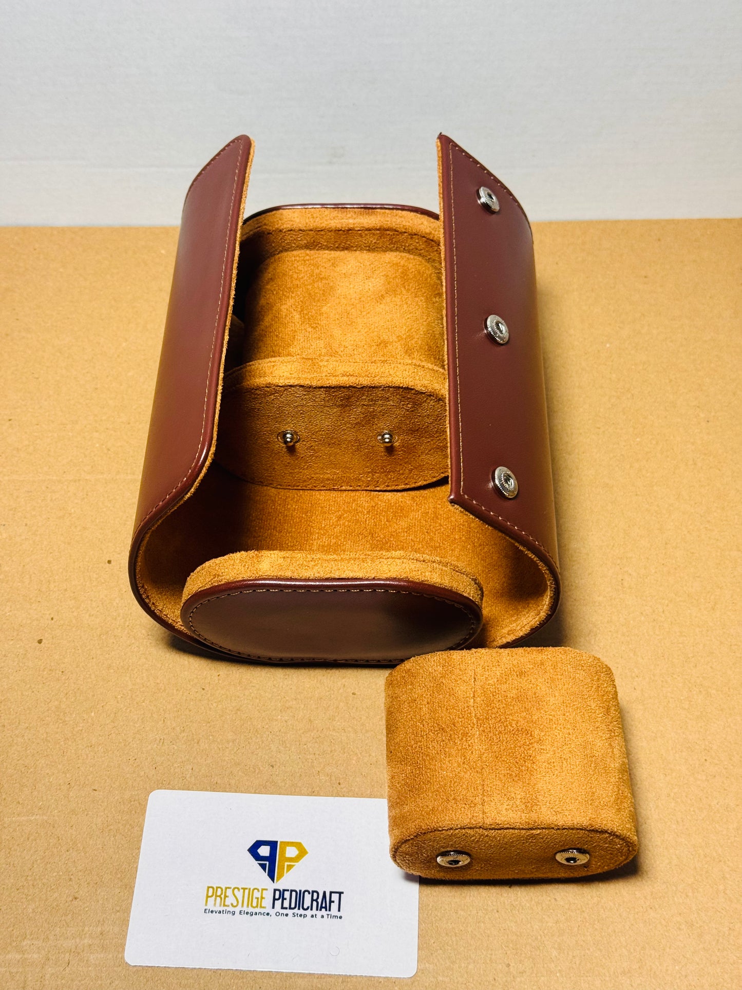 2 Slot Leather Watch Roll – Brown Travel Case | Customizable