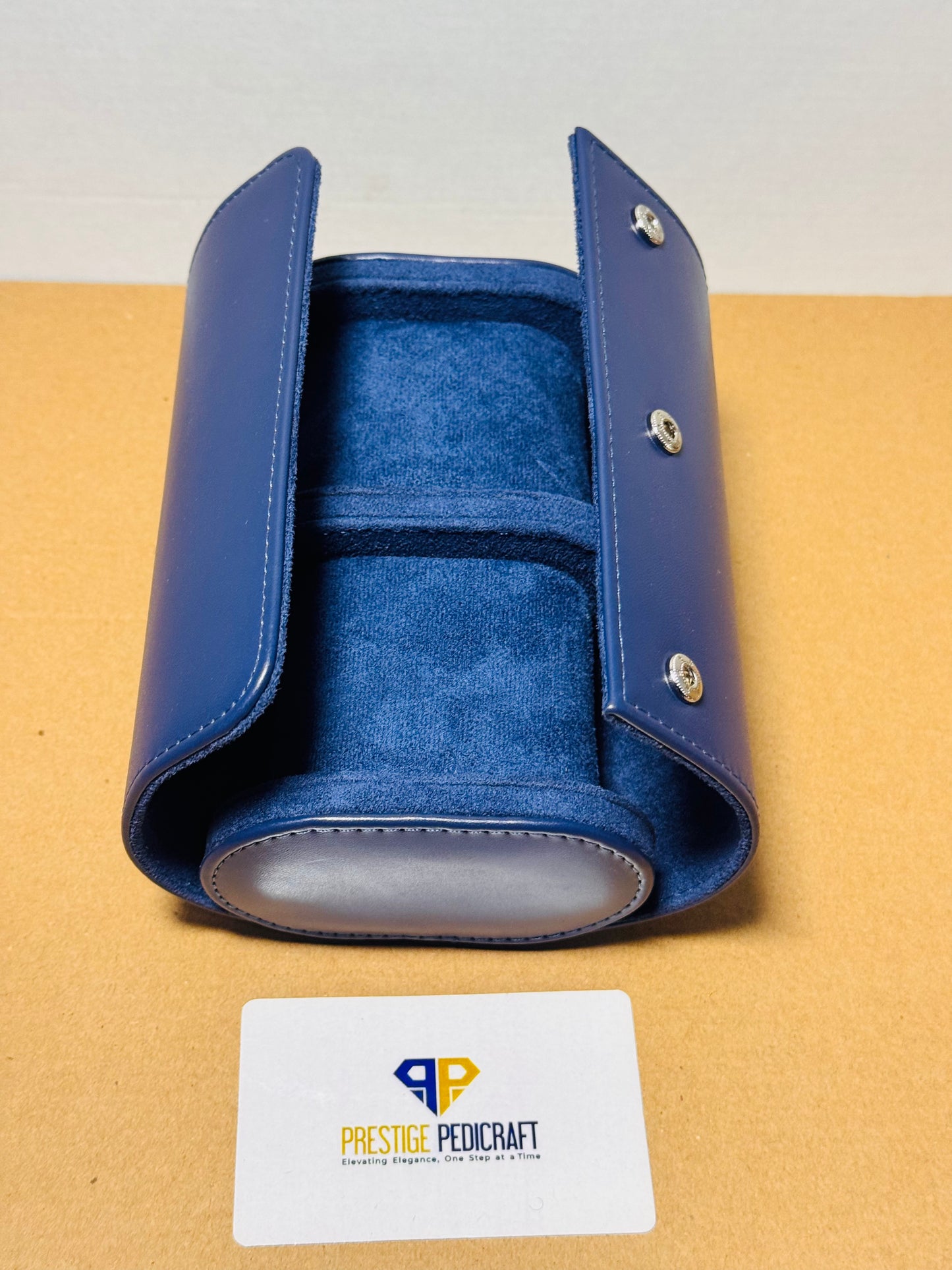 2 Slot Leather Watch Roll – Blue Travel Case | Customizable