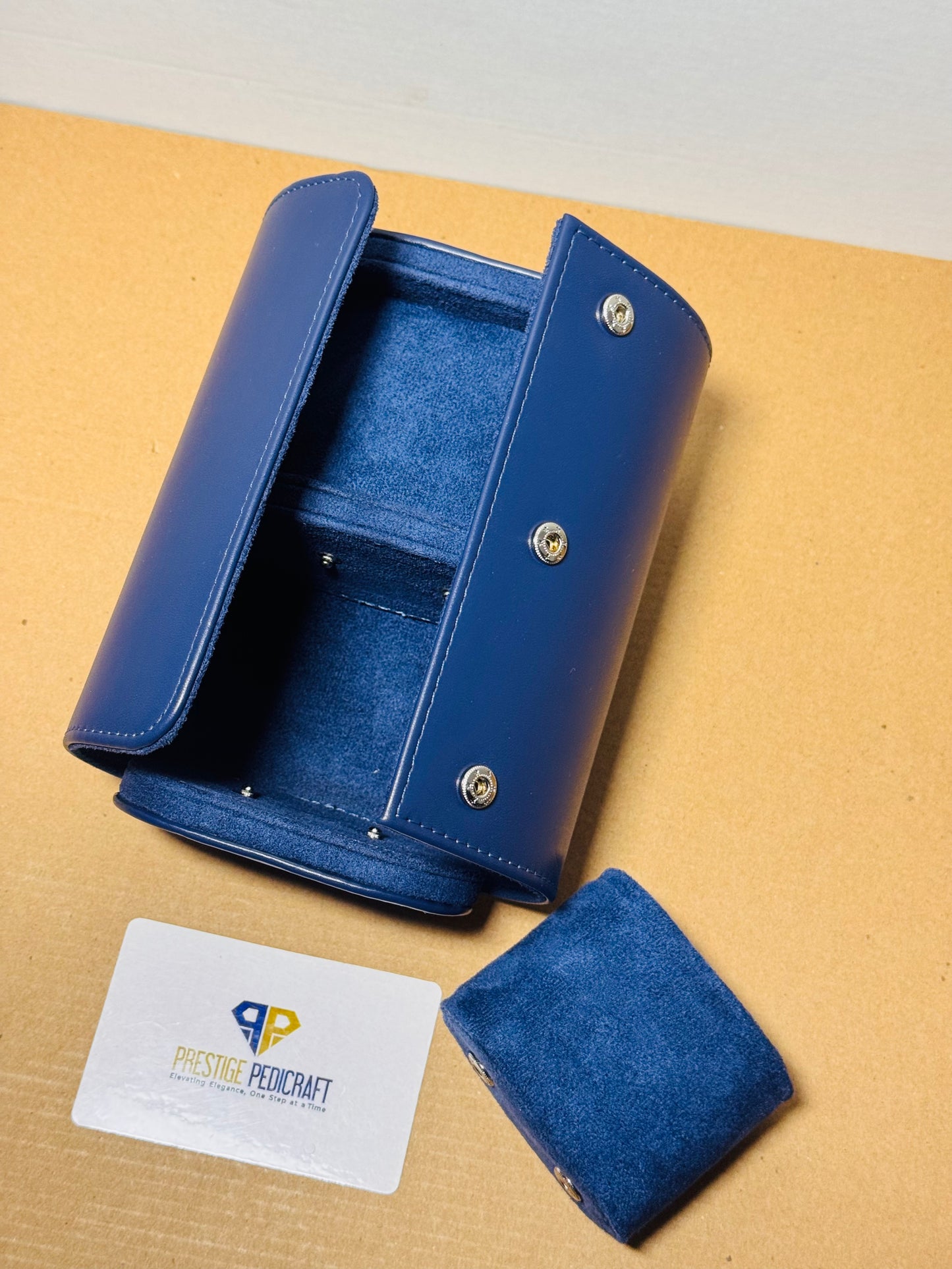 2 Slot Leather Watch Roll – Blue Travel Case | Customizable