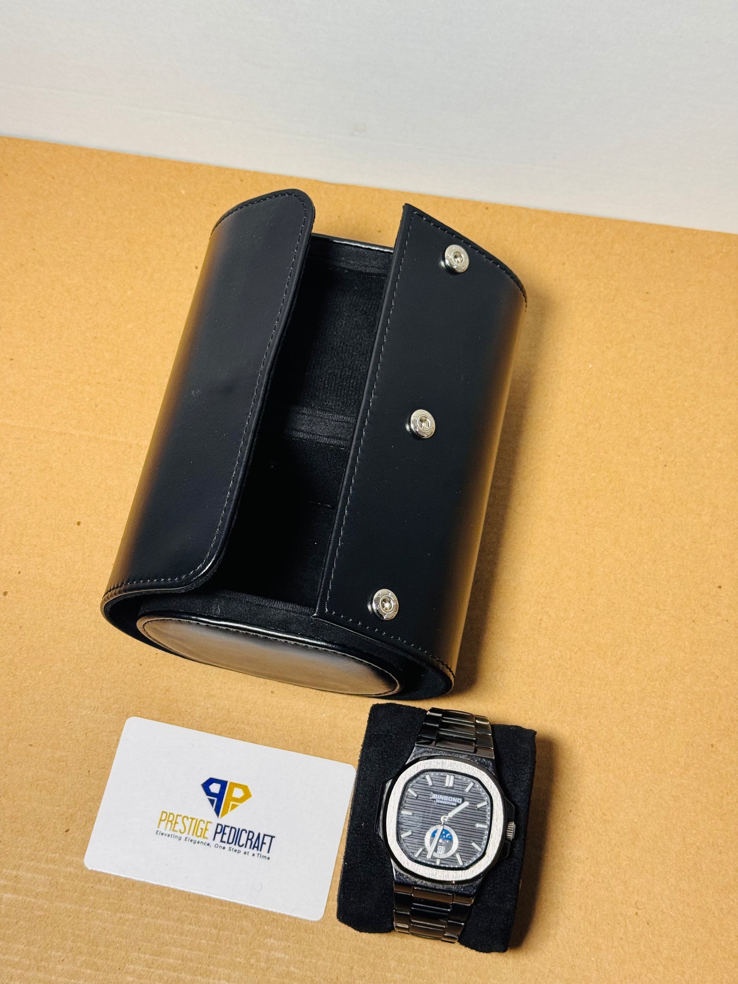 2 Slot Leather Watch Roll – Black Travel Case | Customizable