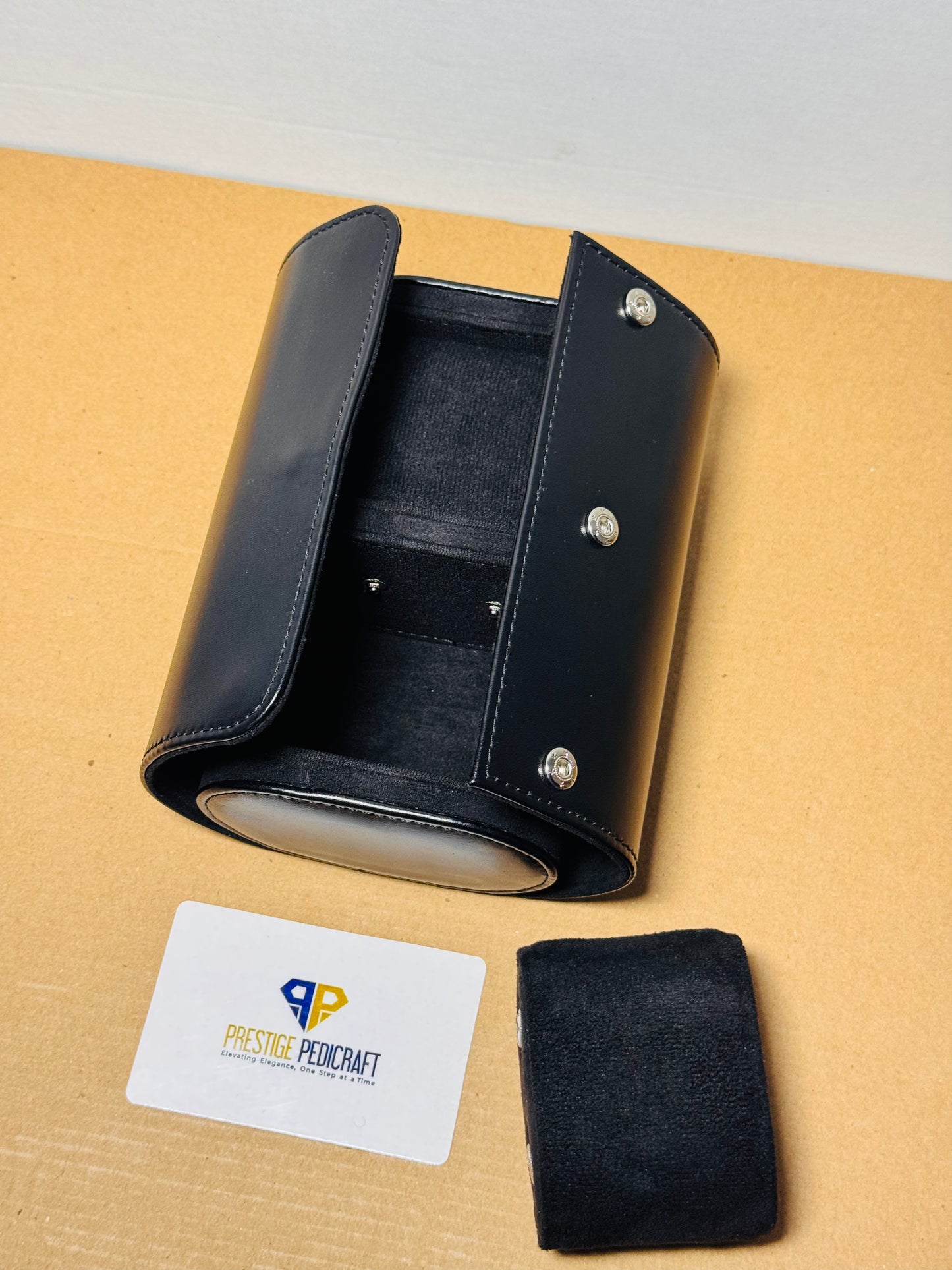 2 Slot Leather Watch Roll – Black Travel Case | Customizable