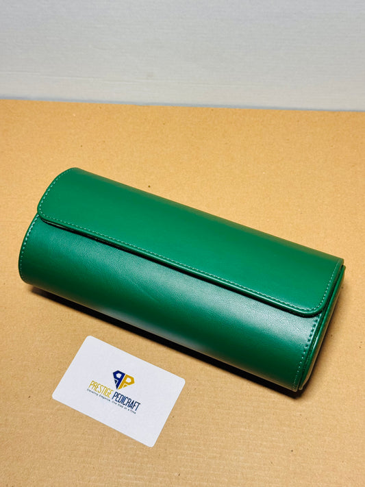 3 Slot Leather Watch Roll – Green Travel Case | Customizable