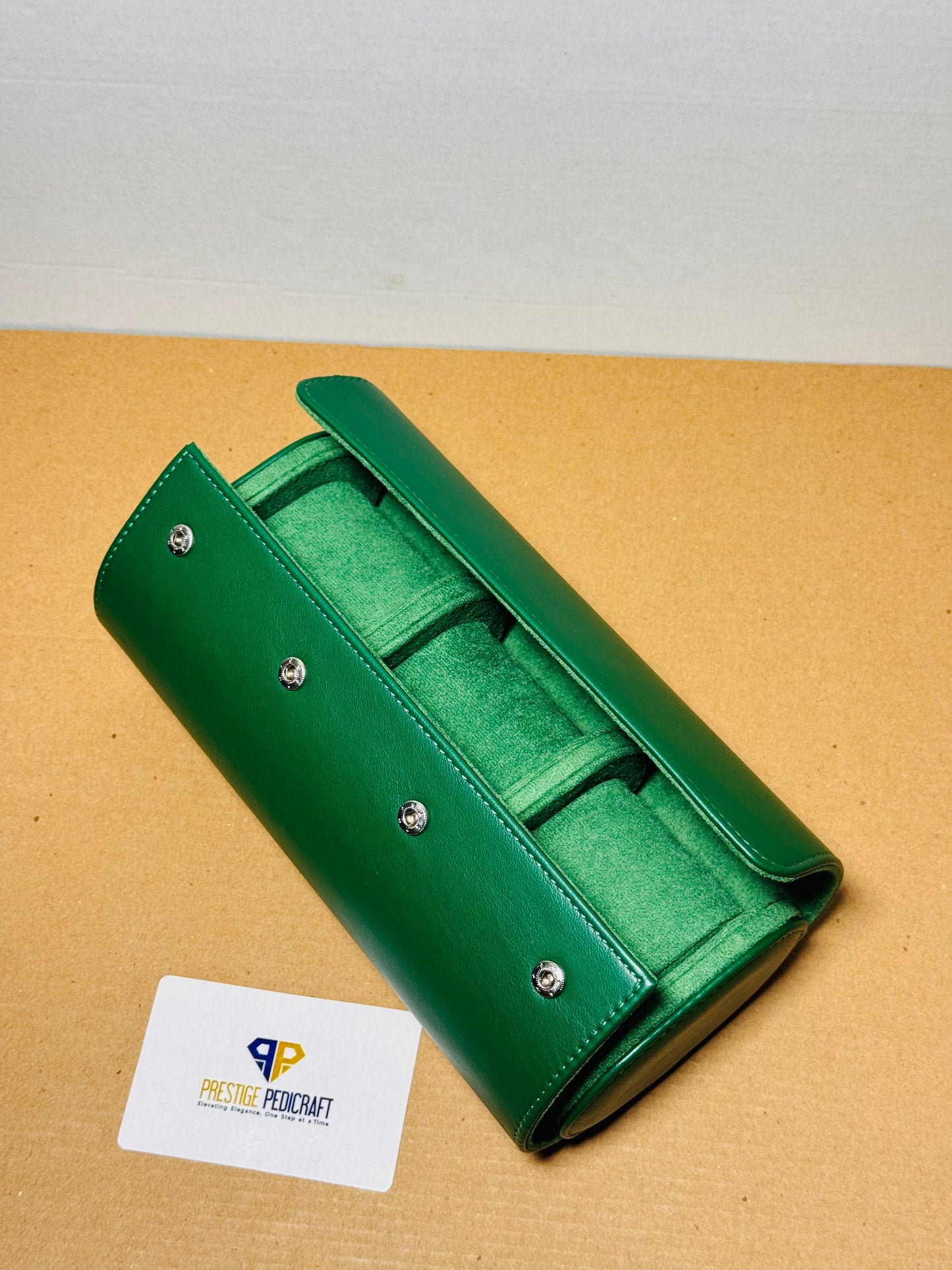 3 Slot Leather Watch Roll – Green Travel Case | Customizable