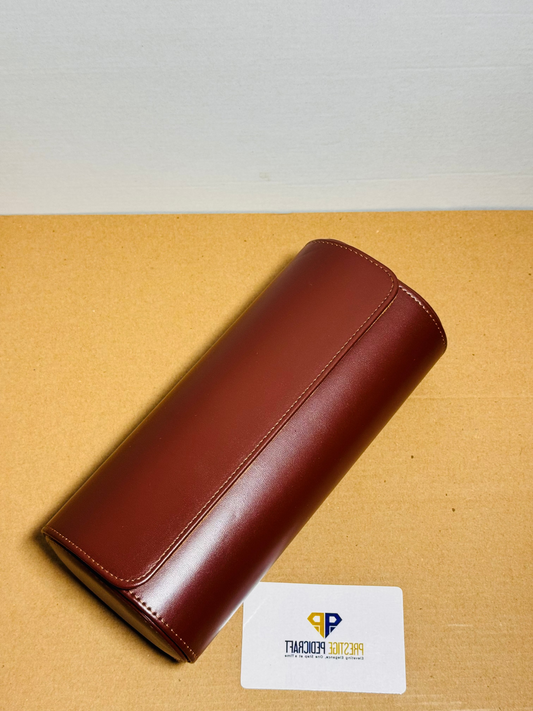 3 Slot Leather Watch Roll – Brown Travel Case | Customizable
