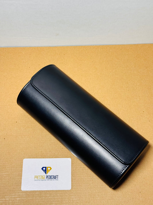 3 Slot Leather Watch Roll – Black Travel Case | Customizable