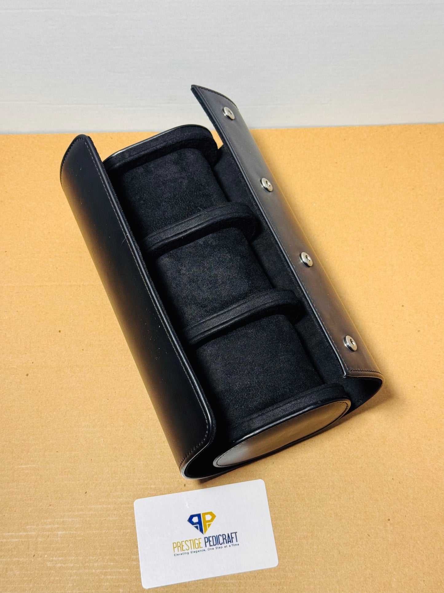 3 Slot Leather Watch Roll – Black Travel Case | Customizable