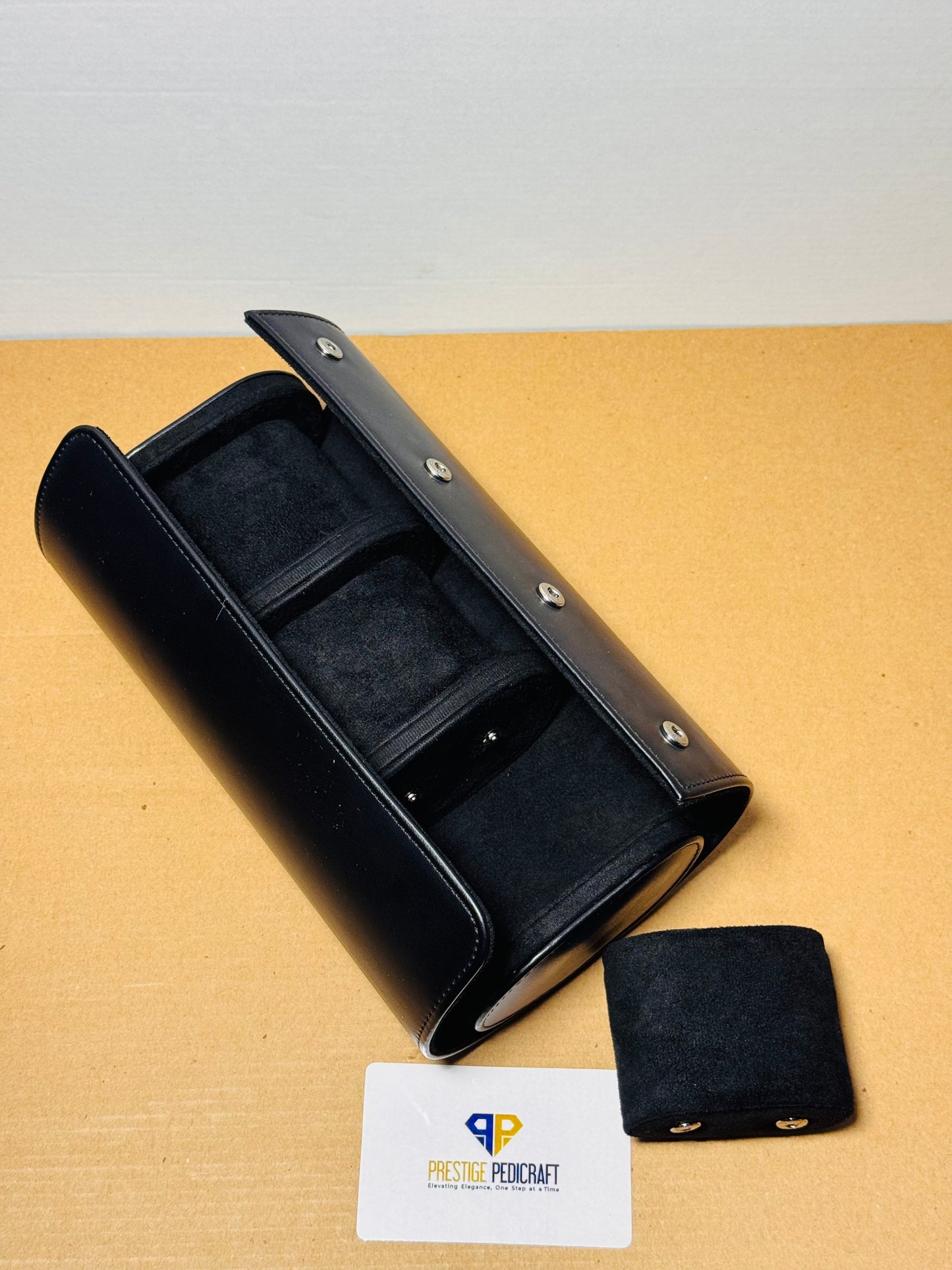 3 Slot Leather Watch Roll – Black Travel Case | Customizable