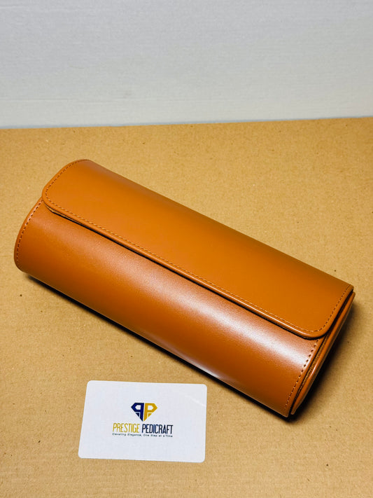 3 Slot Leather Watch Roll – Khaki Travel Case | Customizable