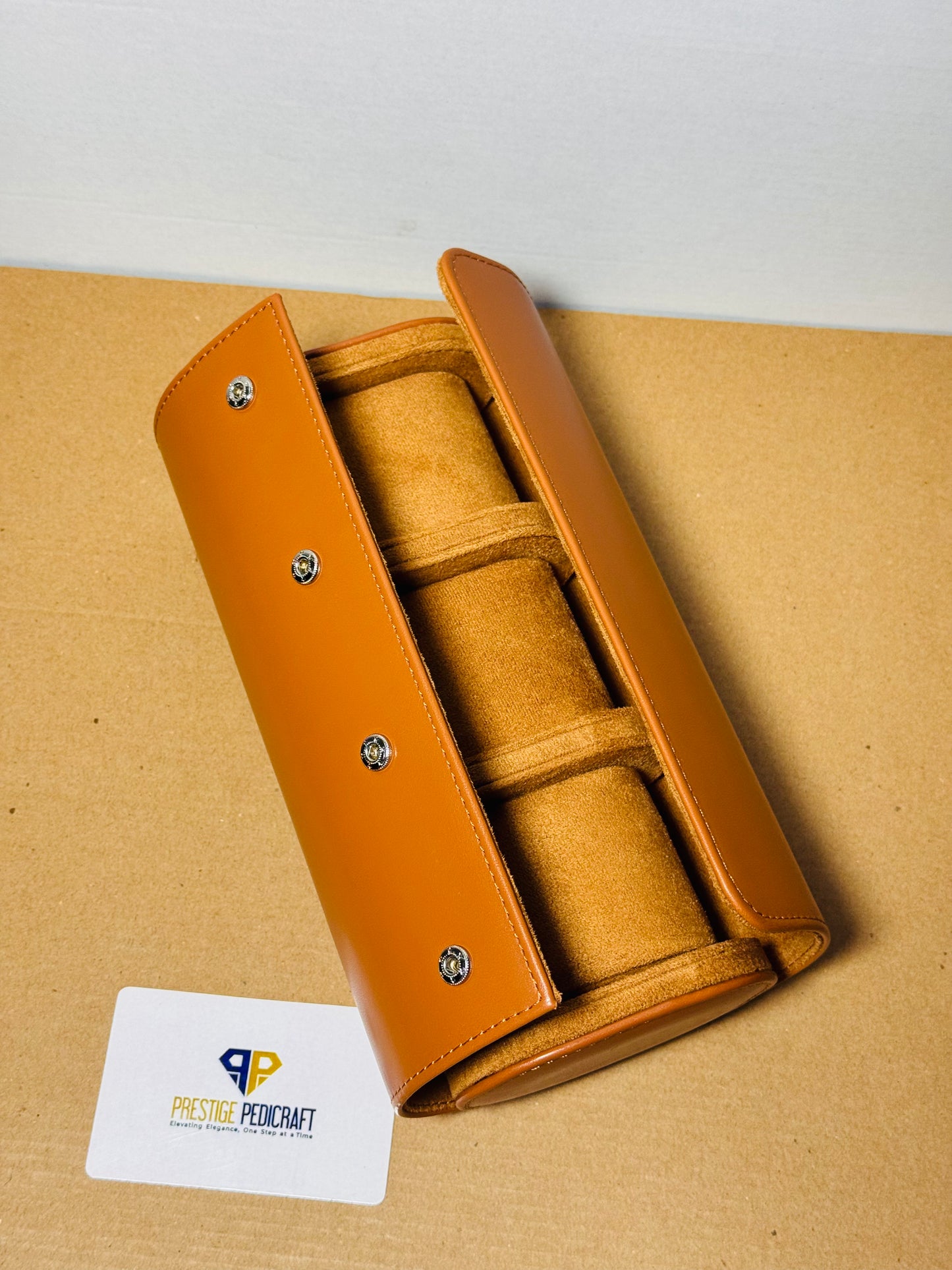 3 Slot Leather Watch Roll – Khaki Travel Case | Customizable