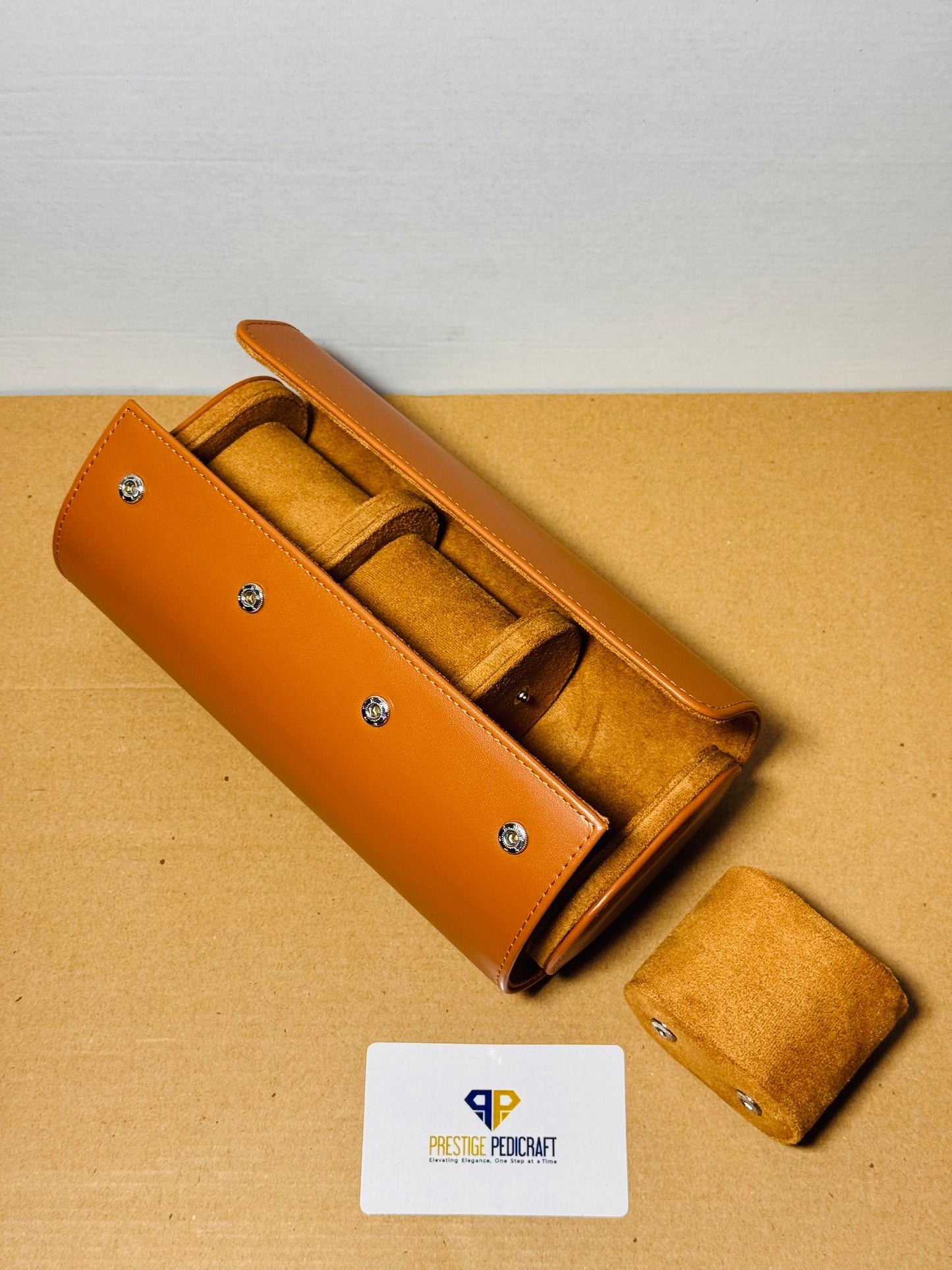 3 Slot Leather Watch Roll – Khaki Travel Case | Customizable