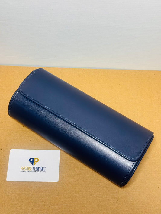 3 Slot Leather Watch Roll – Blue Travel Case | Customizable