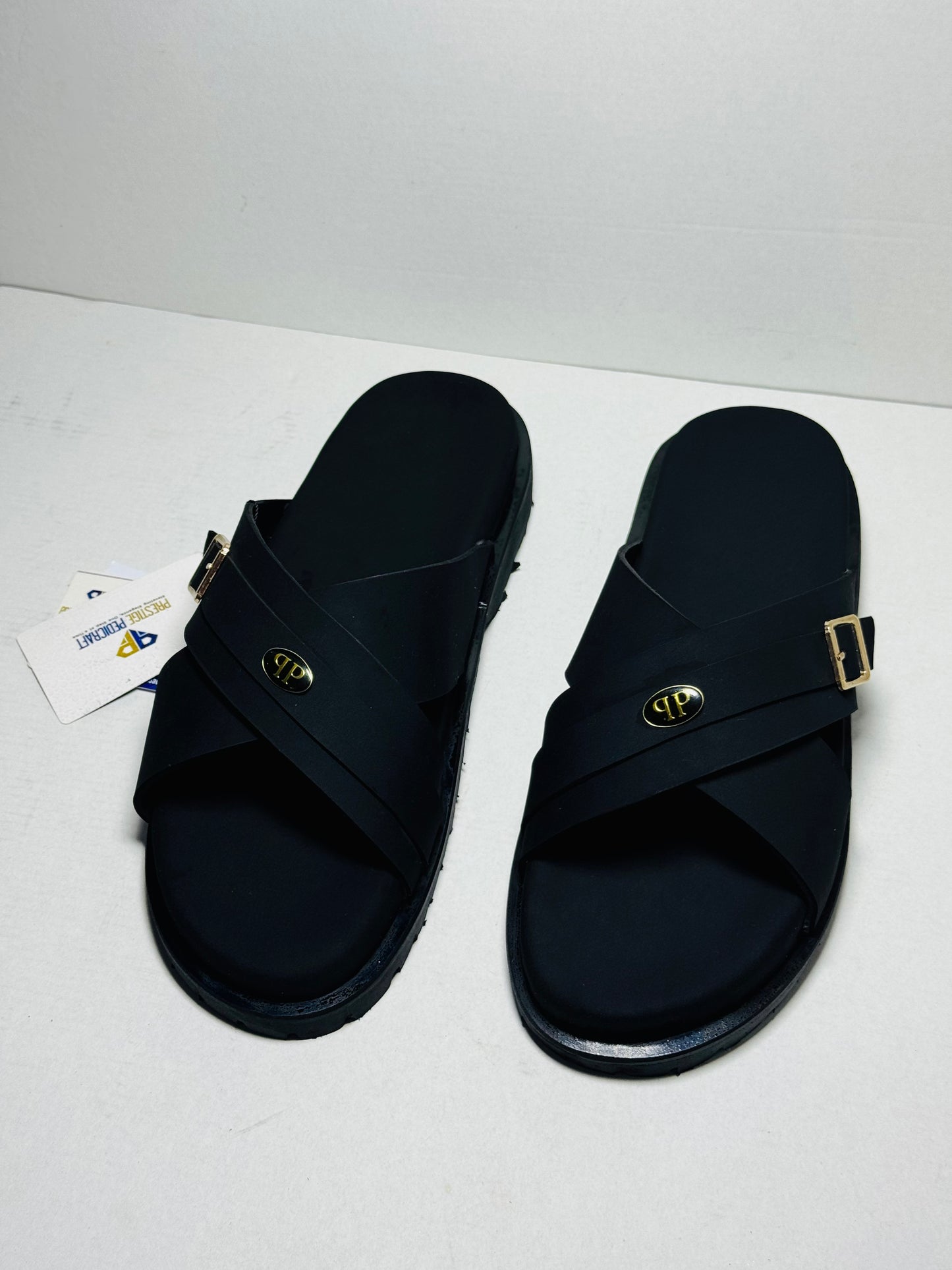 The Prestige Cross Slippers (Suede with logo)