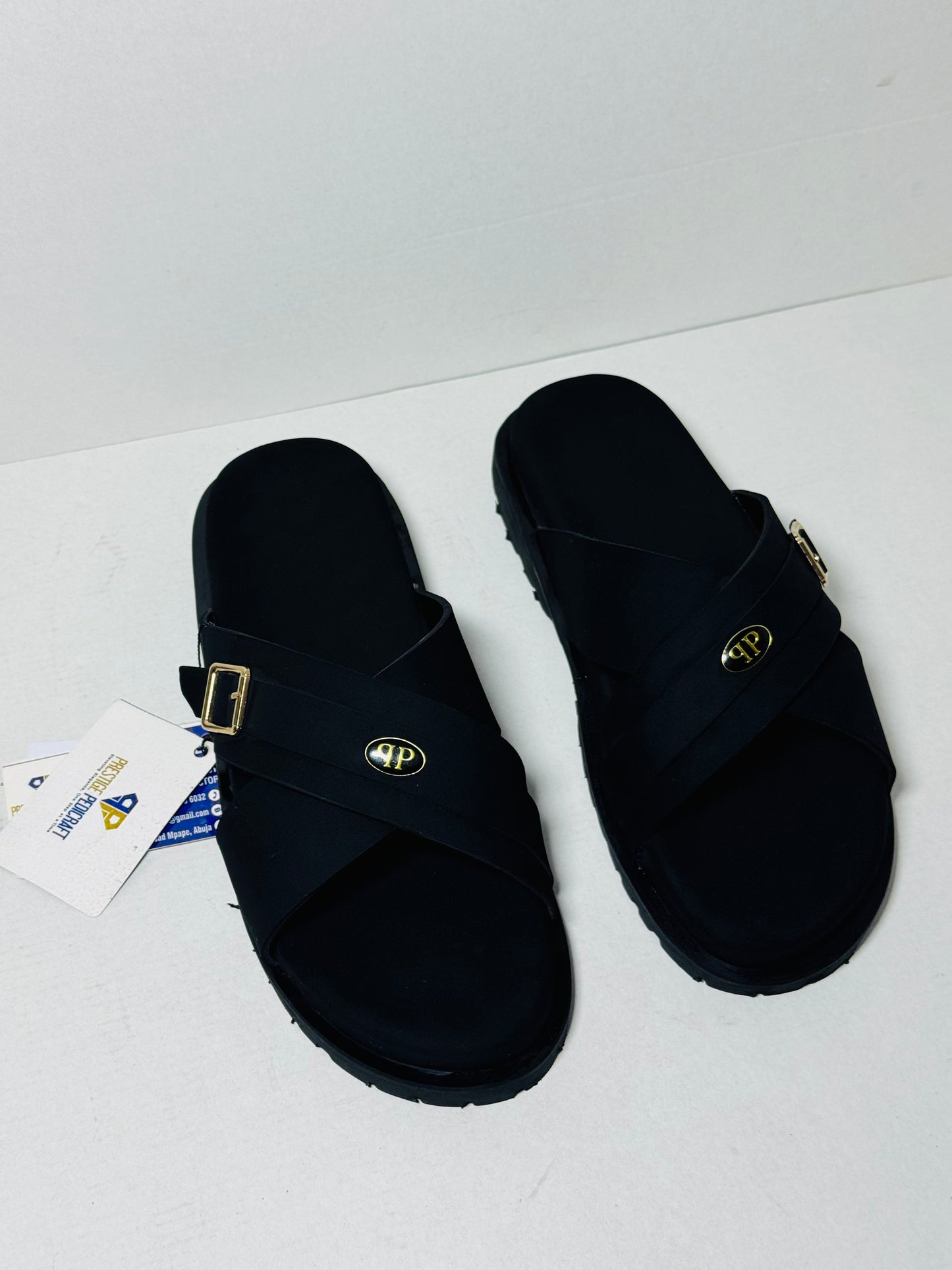 The Prestige Cross Slippers (Suede with logo)