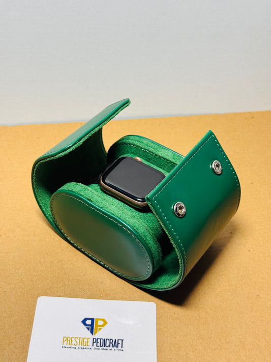 1 Slot Leather Watch Roll – Green Travel Case | Customizable