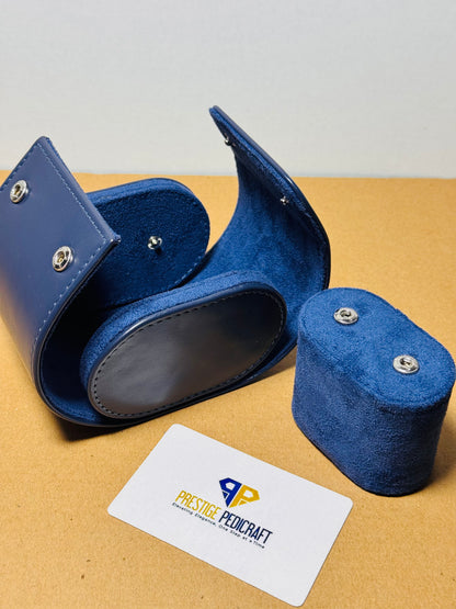 1 Slot Leather Watch Roll – Blue Travel Case | Customizable
