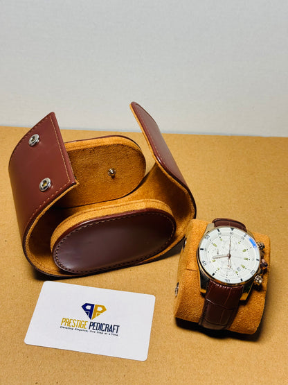 1 Slot Leather Watch Roll – Brown Travel Case | Customizable