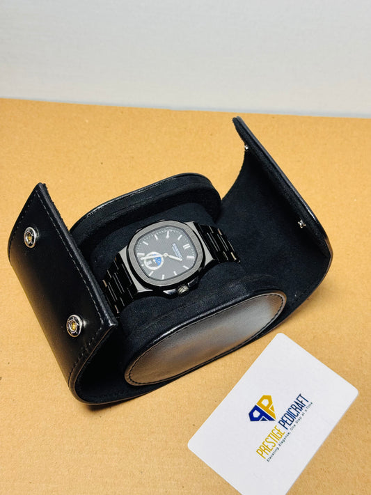 1 Slot Leather Watch Roll – Black Travel Case | Customizable