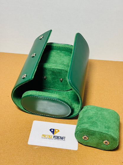 2 Slot Leather Watch Roll – Green Travel Case | Customizable