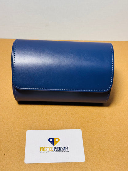 2 Slot Leather Watch Roll – Blue Travel Case | Customizable