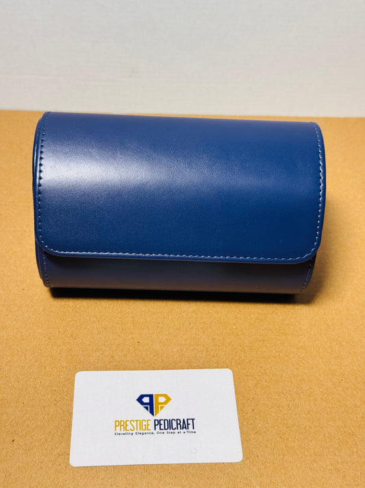 2 Slot Leather Watch Roll – Blue Travel Case | Customizable