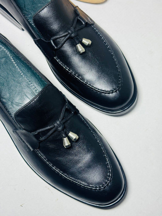 The Prestige Black Leather Tassel Loafers
