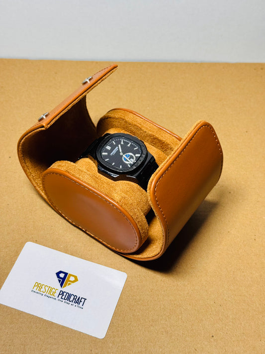 1 Slot Leather Watch Roll – Khaki Travel Case | Customizable